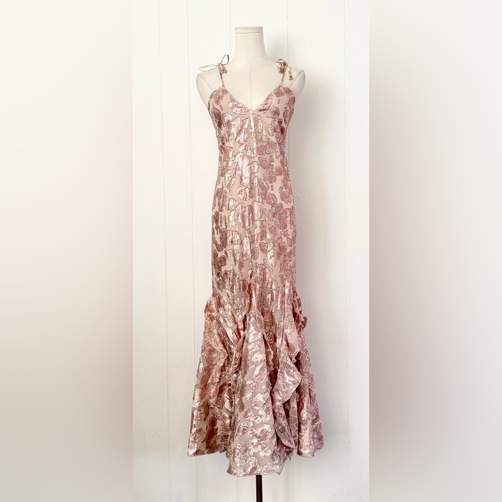 Alice McCall Best Of You Silk Midi Dress in Champagne Metallic Pink 4 Gown Event - Picture 6 of 11